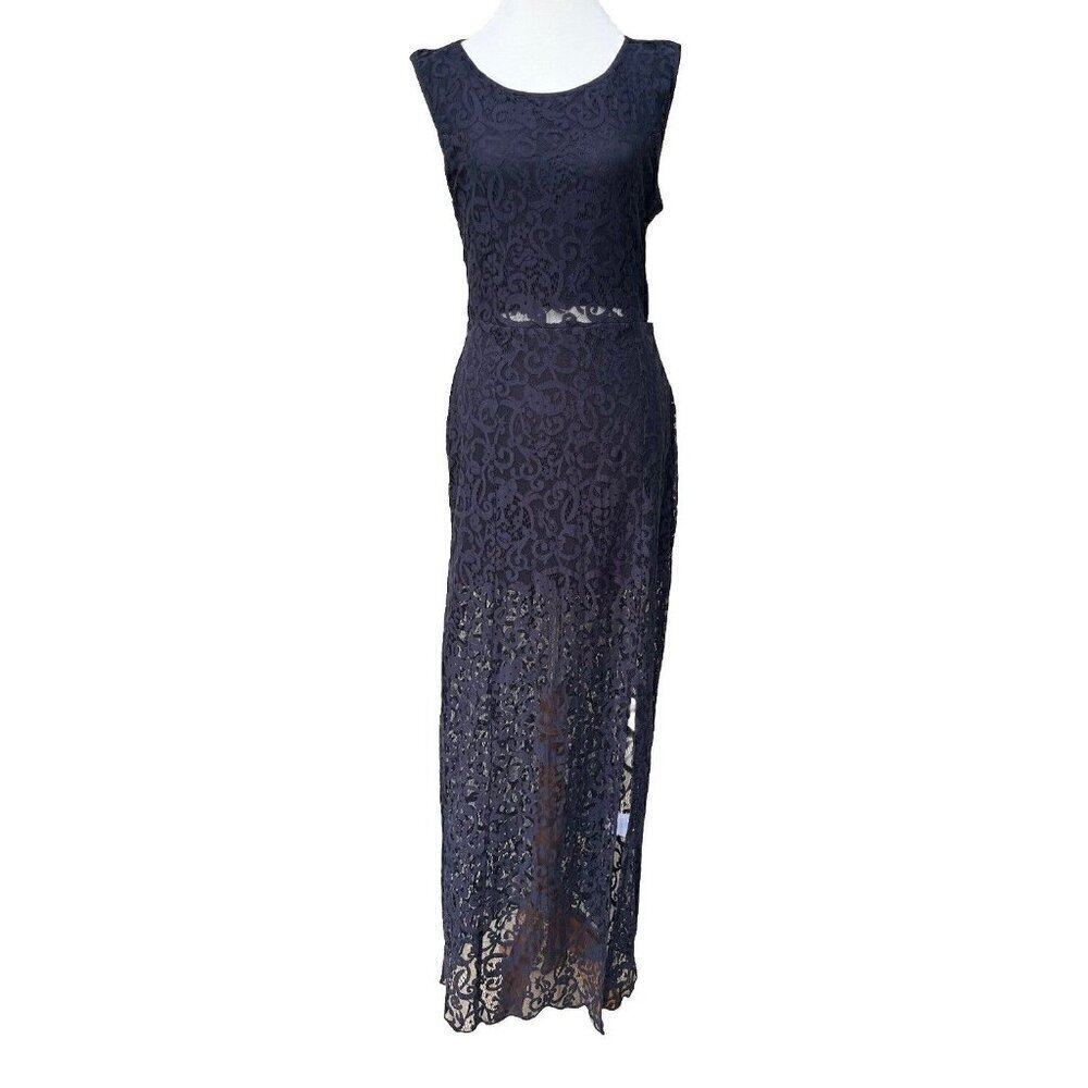 Sea Gypsies By Coven Black Ebony Lace Maxi Illusion Dress Size M - Picture 14 of 16